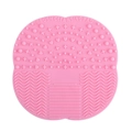 Pink silicone makeup brush cleaning mat with suction cups and multi-texture surface - Pink