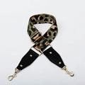 Adjustable green leopard print canvas bag strap with golden metal lobster clasps - Green