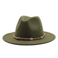 Detail of dark green wool fedora with a hand-woven brown band and turquoise bead accents - Army Green