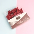 Glittery red happy birthday script candle in clear display box for party cake decor - Red