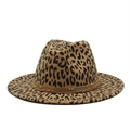 Close-up of leopard print fedora hat featuring golden bead accents and wide flat brim - M(56-59CM) / Light Orange