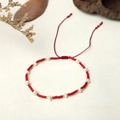 Handmade Miyuki bead bracelet with freshwater pearls and adjustable red cord strap - Red Style (BR0309)