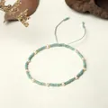 Handmade Miyuki seed bead bracelet with freshwater pearls and adjustable green cord - Pale Cyan Style (BR0322)