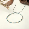 Handmade Miyuki bead bracelet in grey-blue with freshwater pearls and adjustable cord - Gray Blue Style (BR0317)