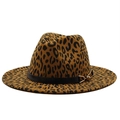 Klassieke fedora hoed met luipaardprint, zwarte leren band en gouden metalen gesp - Donkeroranje