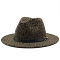 Breedgecapte wollen vilt jazz fedora hoed met luipaardprint en zwart lederen band - Legergroen