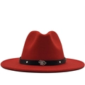 Cappello fedora in lana rossa con fascia in pelle nera e ornamento a scorpione argento - M(56-58cm) / Rosso