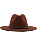 Classic dark brown wide brim wool fedora hat with black studded leather band - Caramel