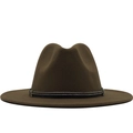 Dark brown wide brim wool fedora hat with a black metallic studded leather band - Khaki