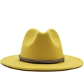 Bright yellow felt fedora hat with double-row gold bead trim on a white background - M (56-58cm) / Yellow