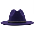 Detailed view of dark purple wool fedora with decorative metal zipper band - Purple