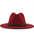 Elegante cappello fedora in lana rossa da donna con fascia in pelle e strass - M (56-58cm) / Rosso