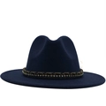 Elegant navy blue wool fedora hat with a rhinestone studded braided band for women - Navy Blue