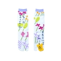 Detail of white Tabi socks with colorful floral patterns and Japanese text accents - 35-41 / Violet