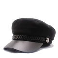 Klassische schwarze Schirmmütze mit PU-Leder-Schirm und metallischen Knopfakzenten - Schwarz