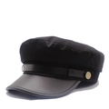 Classic black fiddler cap with a matte cotton body and glossy faux leather brim - One Size / Black