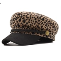 Berretto newsboy retrò leopardato con visiera nera e bottone dorato per autunno inverno - Stampa Leopardata Gialla / Taglia Unica (55-58cm)