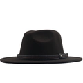 Classic dark brown wide brim fedora hat with wool felt and leather woven band - Coffee