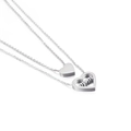Double-layered silver necklace with heart pendant featuring 'mom' engraving and rhinestone - Heart Double Pendant Style (KN110812-KFC) / Steel