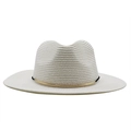 Detailed view of white straw fedora with gold metal tube and black cord hatband - M (56-58cm) / White