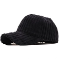 Detailed texture of black corduroy fabric on a stylish autumn-winter baseball cap - Adjustable / Black