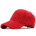 Detail shot of the red corduroy baseball cap showing textured thick ribbed fabric - Adjustable / Red