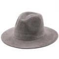 Classic grey knit fedora hat with fine chenille texture and wide brim for men and women - M (56-58cm) / Gray