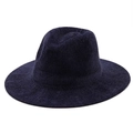 Classic dark blue chenille jazz hat with wide brim and vintage textured knit design - M (56-58cm) / Navy Blue