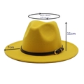 Sombrero fedora de lana amarillo con cinturón de cuero negro y hebilla dorada, estilo jazz - M (55-58cm) / Amarillo