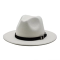 Detail of white wool jazz hat with a black leather belt and silver metal buckle - L (59-61cm) / White