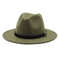 Detail of olive green fedora hat featuring a premium black leather belt and metal buckle - L (59-61cm) / Army Green