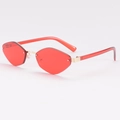 Fashionable rimless polygon sunglasses with transparent red lenses and gold metal accents - Red Frame Red Lens