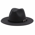 Detailed view of the black wool fedora featuring a leather band and metal belt buckle - M (55-58cm) / Black