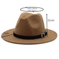 Classic black wool fedora hat with leather belt featuring size dimensions M 55-58cm and L 59-61cm - Light Coffee