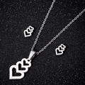 Silver stainless steel jewelry set featuring hollow heart necklace and stud earrings - Style 006 (Triple Hearts) / Steel