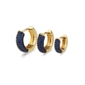 Three sizes of gold plated hoop earrings with blue cubic zirconia pave settings - Small / Gold/Blue Zirconia