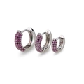 Three sizes of silver hoops with pink cubic zirconia in a decreasing size gradient - Small / Silver/Pink Zircon