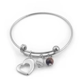 Bracciale regolabile in filo d'acciaio con ciondolo a cuore e perline in pietra - Colore Acciaio (KB93747-Z)