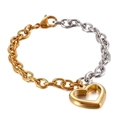 Polished two-tone gold and silver heart bracelet with hollow pendant and chunky chain - Gold (KB109856-Z)