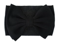 Close-up of black waffle fabric baby headband featuring a large oversized textured bow - Black