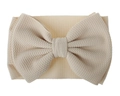 Detailed view of cream elastic knit texture and oversized bow on the children's headband - Nude