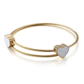 Golden titanium steel bangle with double heart white shell inlay and braided band design - Gold (KB108601-K)