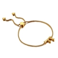 Adjustable gold plated letter E bracelet with bamboo texture and heart charms - Letter F (KB123973-KFC)