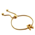 Golden adjustable box chain bracelet with bamboo texture letter R and heart charms - Letter R (KB123985-KFC)