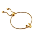 Gold stainless steel box chain bracelet featuring a letter V charm and adjustable slider - Letter V (KB123989-KFC)