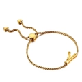 Gold-plated letter Y charm box chain bracelet with adjustable slide clasp and heart details - Letter Y (KB123992-KFC)