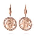 Pendientes redondos oro rosa con mano de Fátima y brillantes cristales de circón - Oro rosa