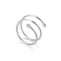 Anello doppio in acciaio inossidabile argento con due strass tondi trasparenti su sfondo bianco - US 7 / Stile Spirale a Doppio Strato (KR54061-GC) / Color Acciaio