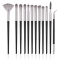 13-piece professional makeup brush set with matte black handles and silver ferrules - Black