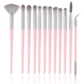 12-piece professional pink eye makeup brush set with gray synthetic bristles on white - Pink